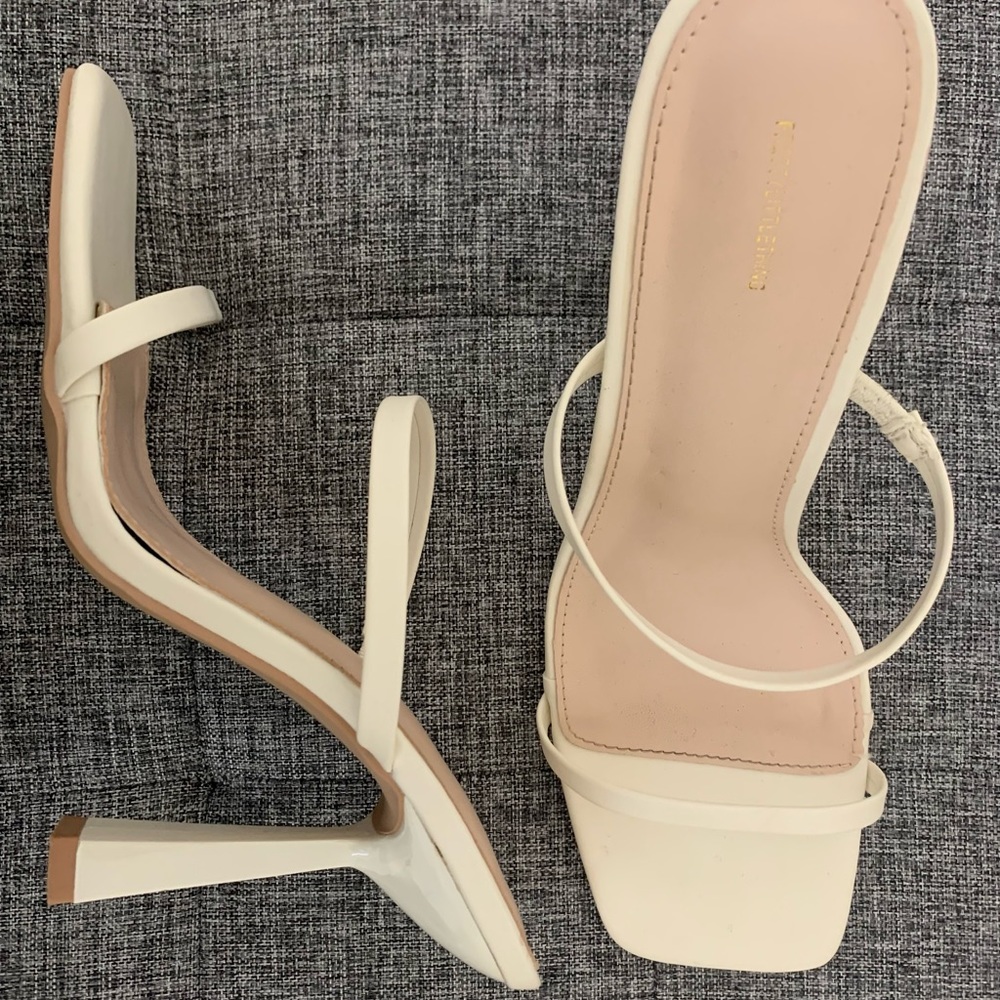 PrettyLittleThing Cream PU Strappy Heeled Mules